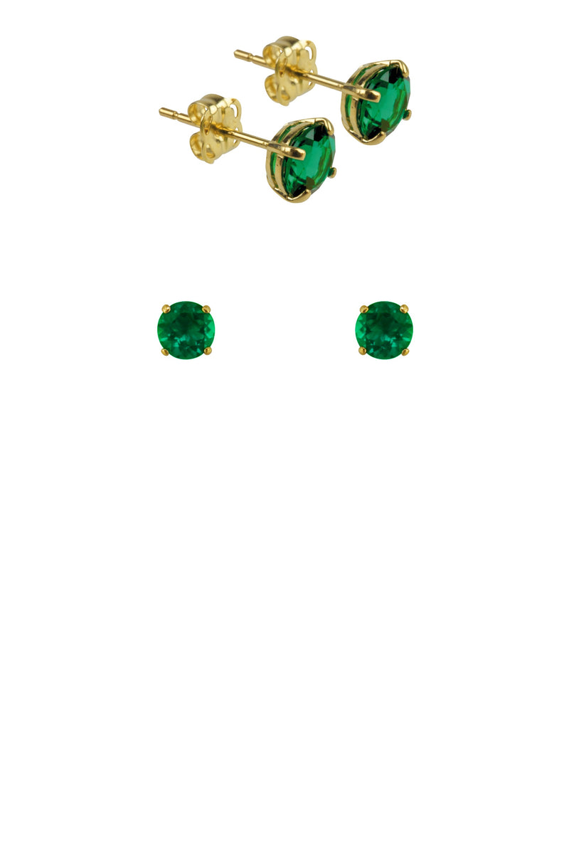 May - 9ct Yellow Gold Birthstone Earrings 5mm Round Yellow / Emerald Green