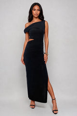 Natalia Black Off The Shoulder Maxi Dress With Cut Out - Back View | Honor Gold