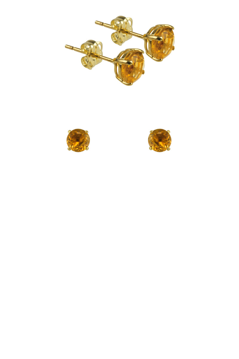 November - 9ct Yellow Gold Birthstone Earrings 5mm Round Yellow / Champagne / Orange / Yellow Topaz