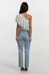 PAIGE WHITE LACE FRILL ONE SHOULDER TOP