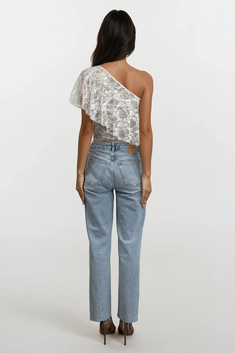 PAIGE WHITE LACE FRILL ONE SHOULDER TOP