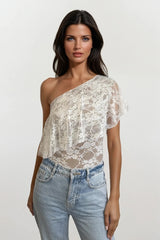 PAIGE WHITE LACE FRILL ONE SHOULDER TOP