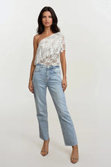 PAIGE WHITE LACE FRILL ONE SHOULDER TOP