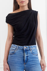 RAVEN BLACK OFF THE SHOULDER / DROP SHOULDER TOP