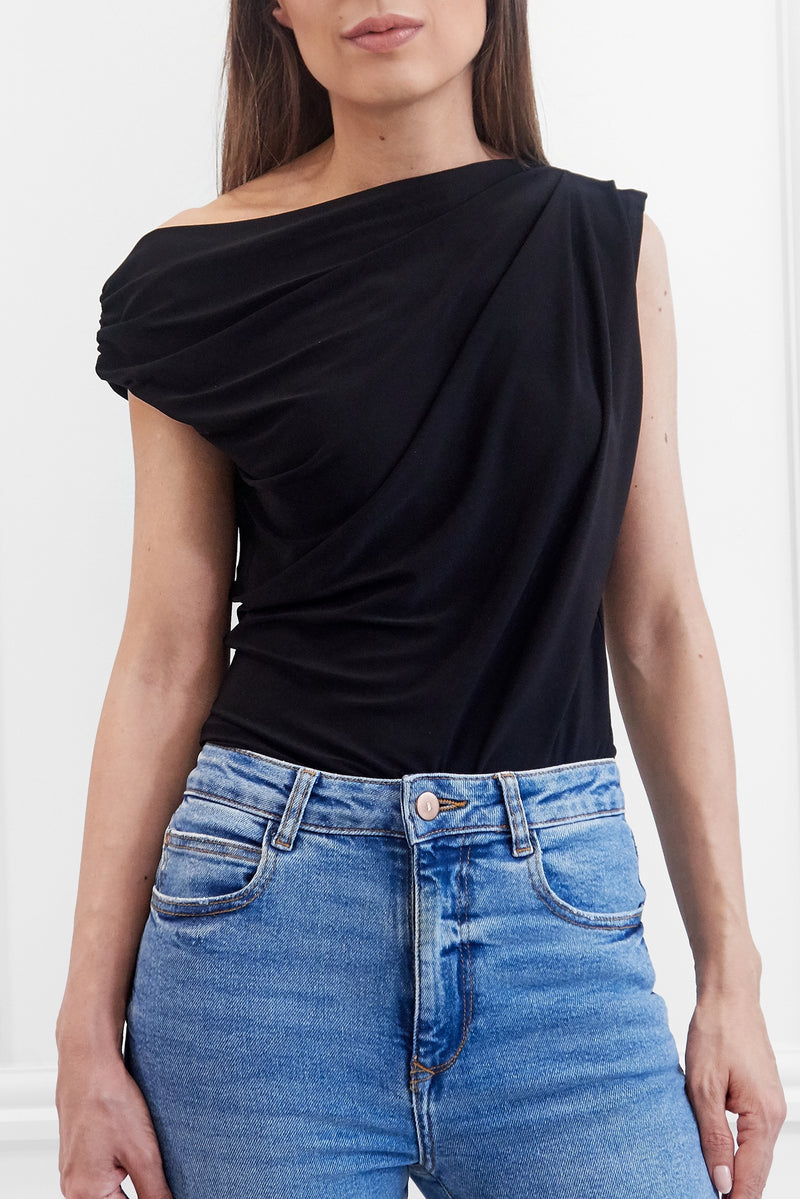 RAVEN BLACK OFF THE SHOULDER / DROP SHOULDER TOP