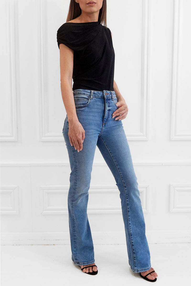 RAVEN BLACK OFF THE SHOULDER / DROP SHOULDER TOP