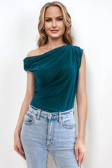 RAVEN GREEN OFF THE SHOULDER / DROP SHOULDER TOP