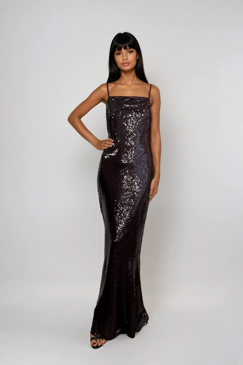 SARA BERRY SEQUIN EMBELLISHED MAXI SLIP CAMI DRESS