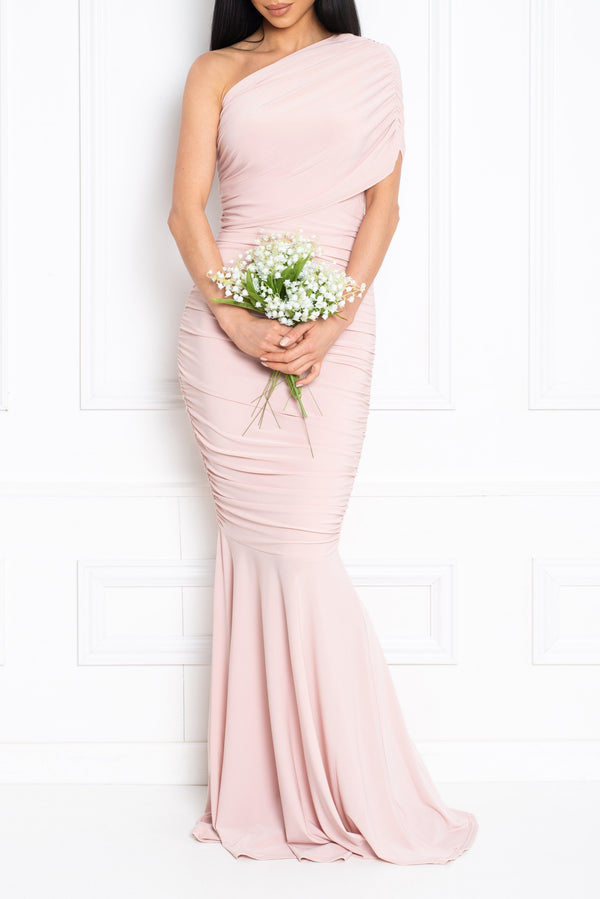 ALICE BLUSH PINK ONE SHOULDER BRIDESMAIDS MAXI DRESS