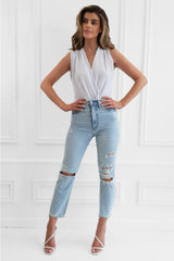 Jade White sleeveless Wrap Bodysuit top
