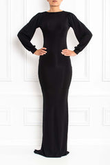 BELLA BELL SLEEVED MAXI BLACK FRONT 0001-602