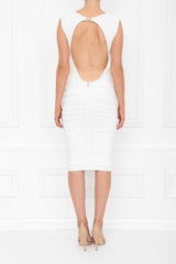 BELLA WHITE IVORY BACKLESS SLEEVELESS MIDI DRESS