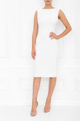 BELLA WHITE IVORY BACKLESS SLEEVELESS MIDI DRESS