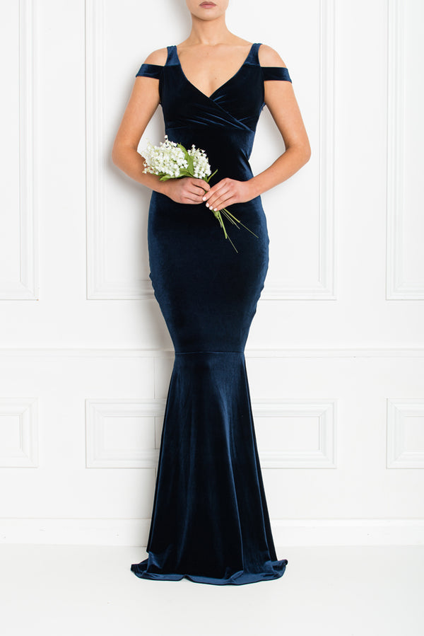 EVIE VELVET FISHTAIL MAXI NAVY FRONT BRIDESMAIDS AW19-90