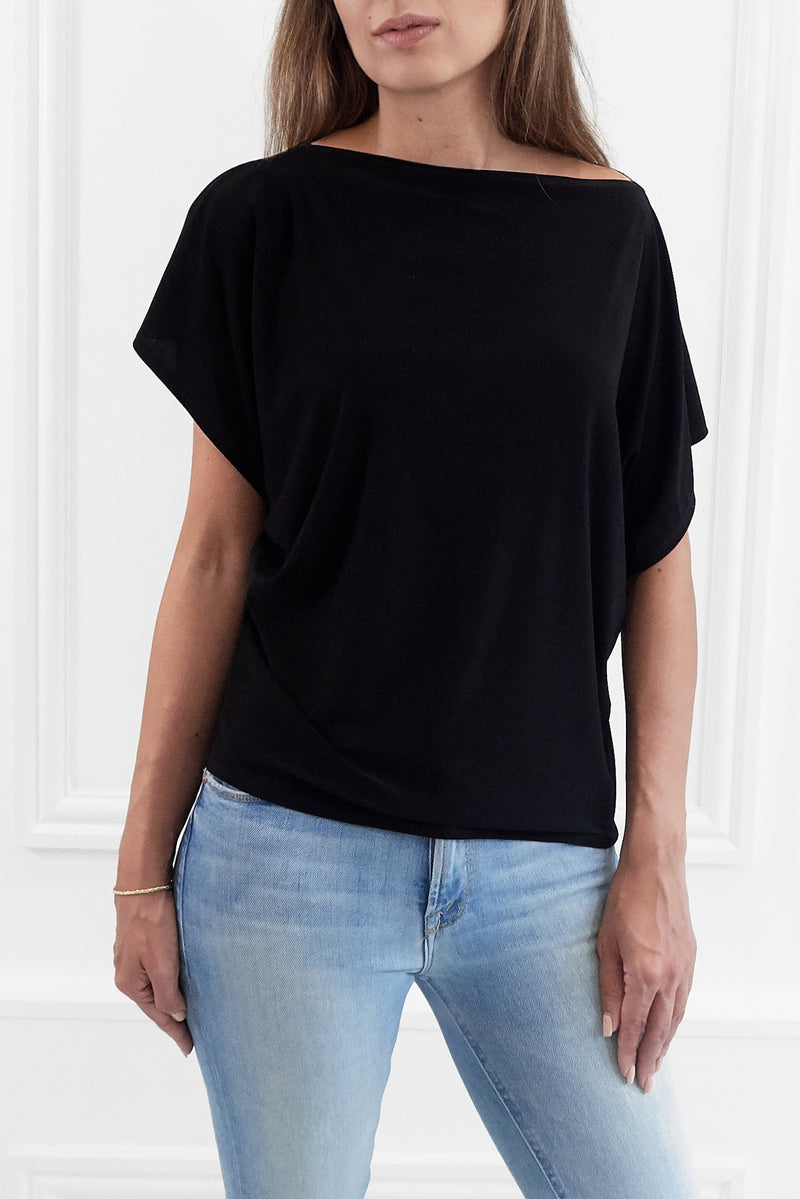 FINLEY BLACK BATWING TOP WITH SLASHED NECKLINE