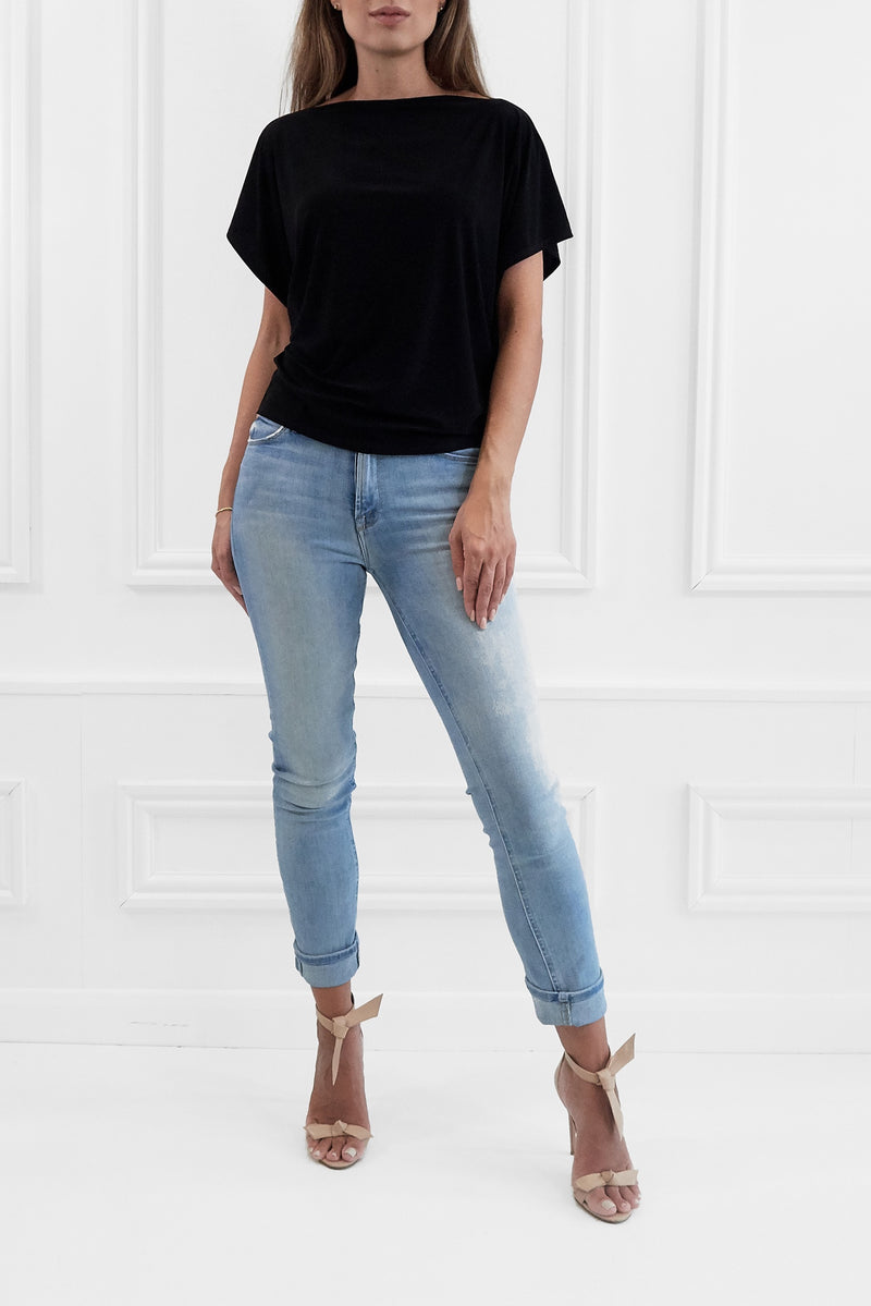 FINLEY BLACK BATWING TOP WITH SLASHED NECKLINE