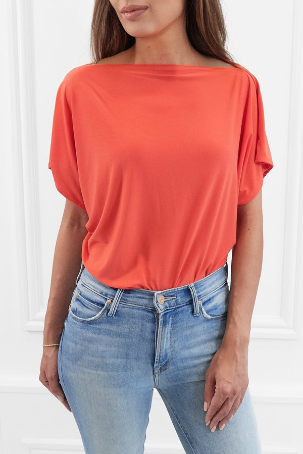 FINLEY ORANGE BATWING TOP WITH SLASHED NECKLINE