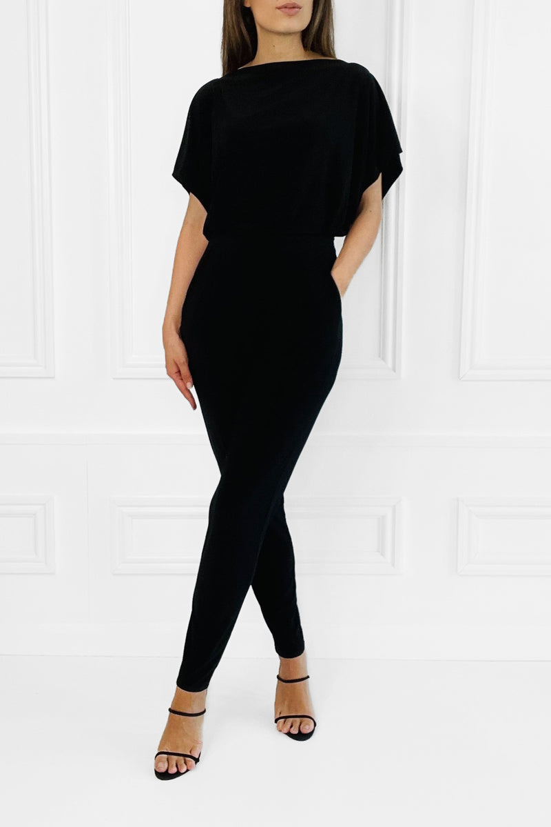 FINLEY BLACK BATWING TOP WITH SLASHED NECKLINE