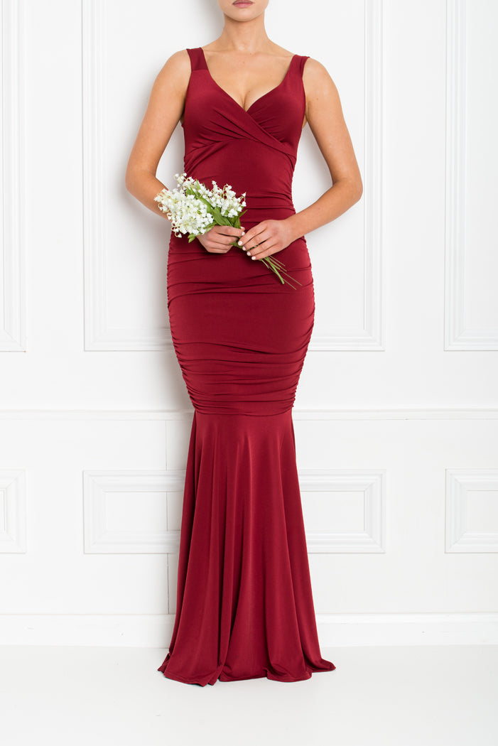 GABBY FISHTAIL MAXI BERRY FRONT BRIDESMAID AW19-62