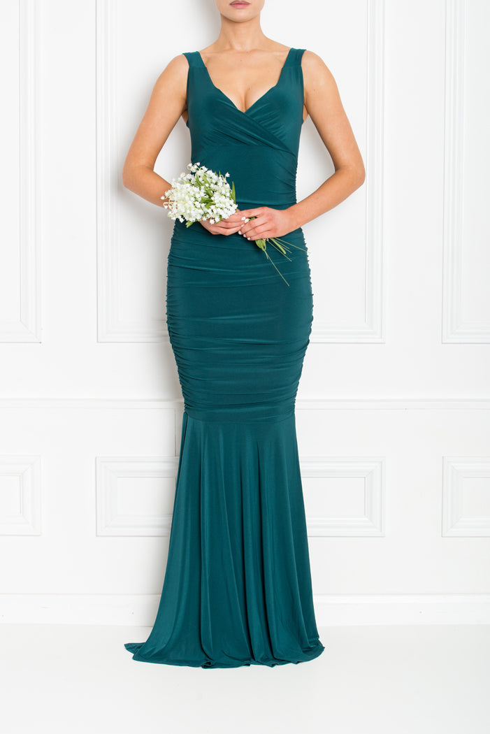GABBY FISHTAIL MAXI FORREST GREEN BRIDESMAIDS AW19-47