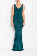 GABBY FISHTAIL MAXI FORREST GREEN FRONT AW19-46