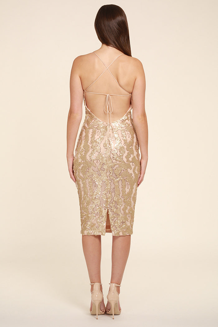 Gia Gold Blush Sequin Backless Midi Dress Honor Gold Gia Gold Blush Sequin Backless Midi Dress Honor Gold