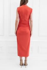 HANNAH BURNT ORANGE MIDAXI MIDI DRESS WITH FRILL