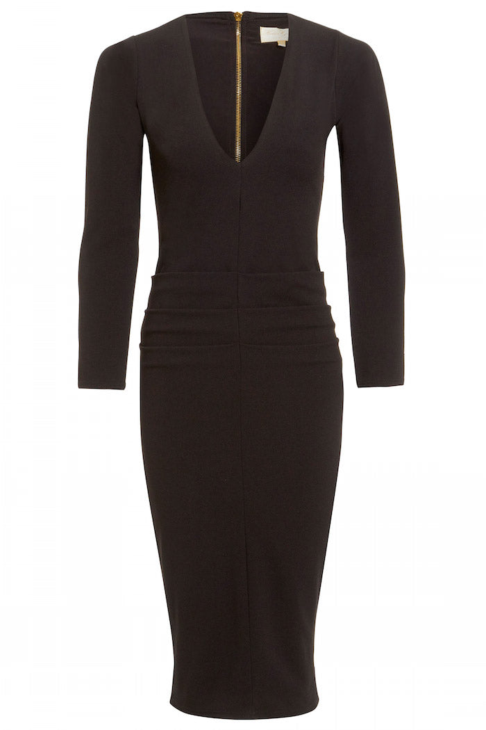 Kelsey Black Long Sleeved Midi Dress – Honor Gold