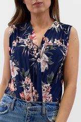 JADE NAVY FLORAL PRINT SLEEVELESS WRAP BODYSUIT TOP