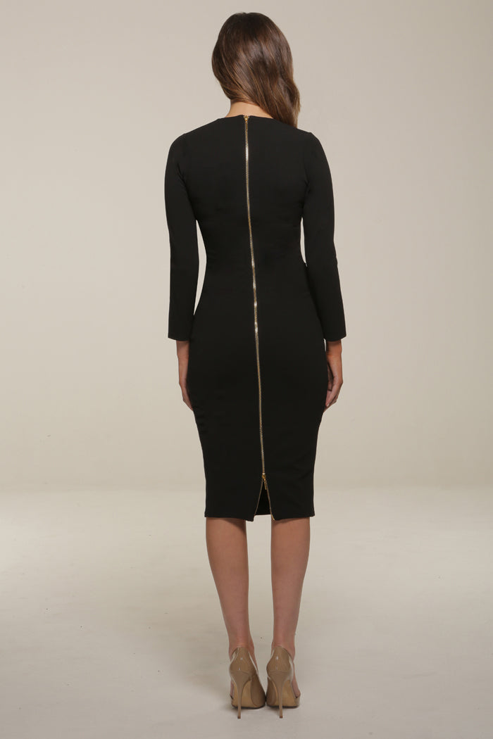 Kelsey Black Long Sleeved Midi Dress – Honor Gold