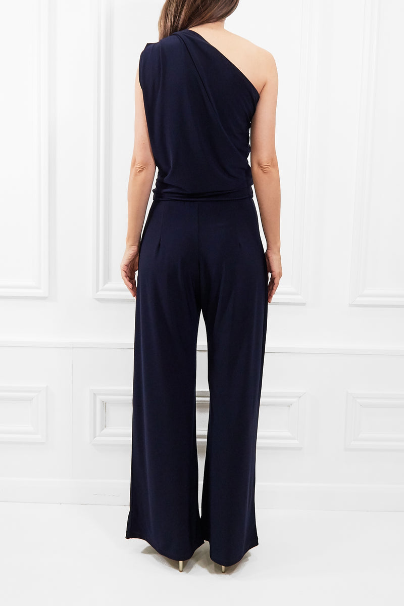 KHLOE DARK NAVY ONE SHOULDERED JUMPSUIT