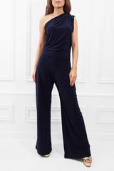 KHLOE DARK NAVY ONE SHOULDERED JUMPSUIT