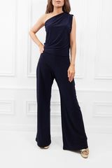 KHLOE DARK NAVY ONE SHOULDERED JUMPSUIT