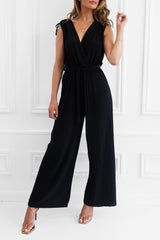 KRIS BLACK WIDE PLEATED LEG JUMPSUIT WITH FABRIC BELT