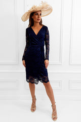 LILY NAVY LACE WRAP DRESS WITH LONG SLEEVES