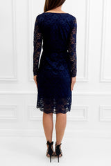 LILY NAVY LACE WRAP DRESS WITH LONG SLEEVES