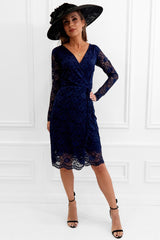 LILY NAVY LACE WRAP DRESS WITH LONG SLEEVES