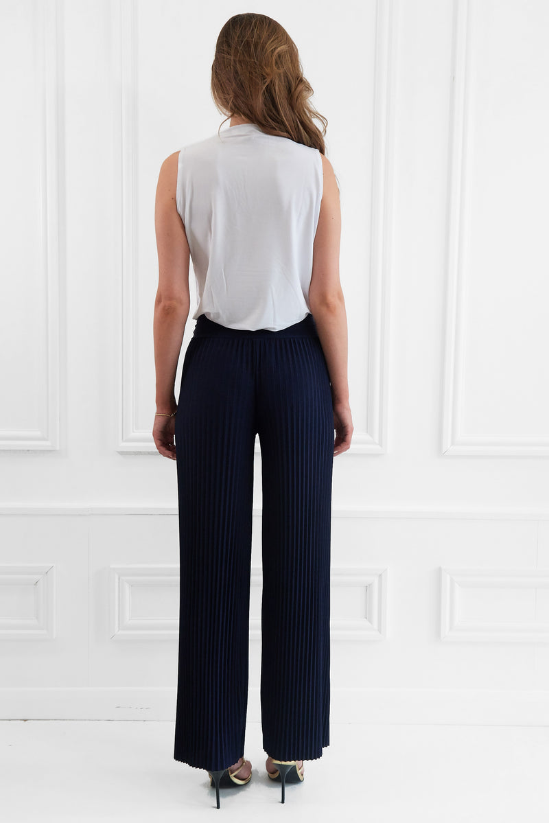 MAE NAVY PLEAT TROUSERS WITH TIE AT WAIST