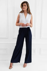 MAE NAVY PLEAT TROUSERS WITH TIE AT WAIST