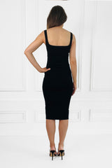 OLA BLACK KNITTED MIDI DRESS