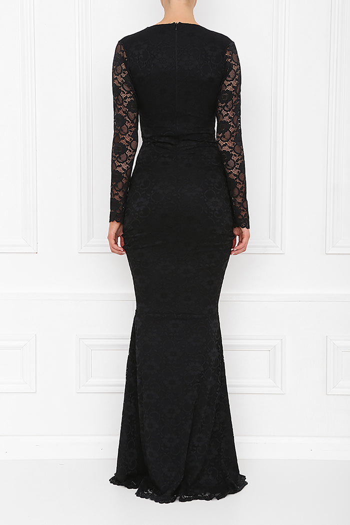 Savannah Black Lace Long Sleeved Maxi Dress | Honor Gold UK Savannah Black Lace Long Sleeved Maxi Dress | Honor Gold UK