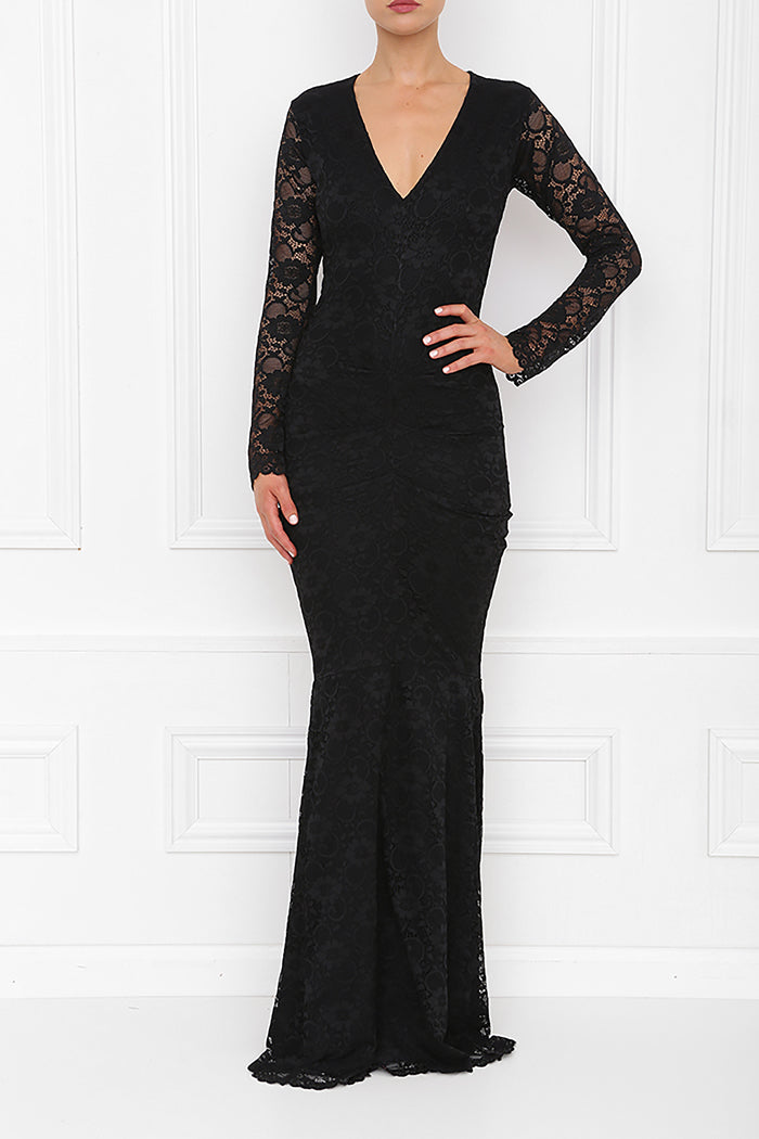 Savannah Black Lace Long Sleeved Maxi Dress | Honor Gold UK Savannah Black Lace Long Sleeved Maxi Dress | Honor Gold UK