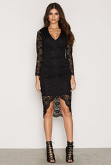 SAVANNAH BLACK LONG SLEEVED LACE MIDI DRESS