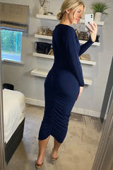 Fallon Navy Midi Dress With Ruching