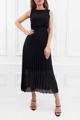 TESS BLACK PLEATED MIDI DRESS