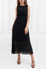 TESS BLACK PLEATED MIDI DRESS