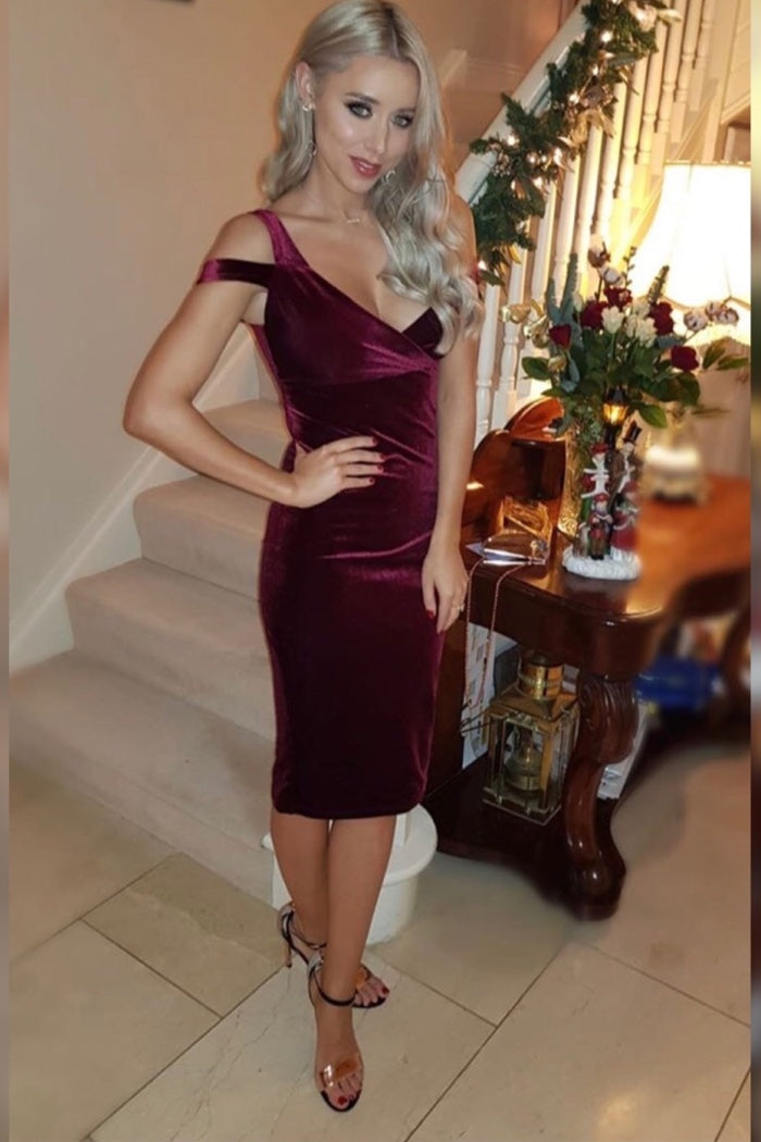 HONOR GOLD EVIE BERRY VELVET MIDI DRESS Honor Gold